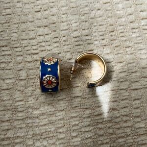 Blue flower enamel earrings